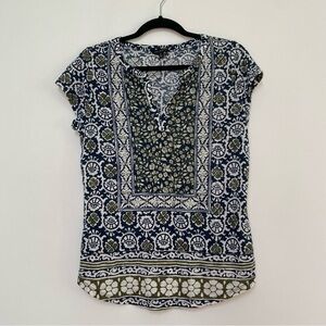 Lucky Brand Navy, White & Olive Printed Short Sleeve Tee